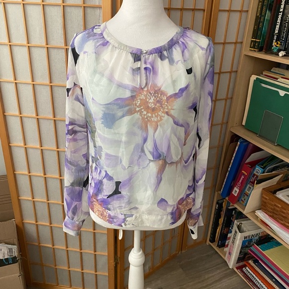 Jennifer Lopez Small Top Blouse Shirt Purple Floral Sheer Overlay & Tank 2 Piece - Picture 2 of 8